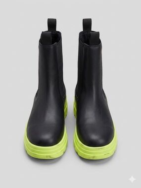 Black Chelsea Boots with Neon Green Platform Sole